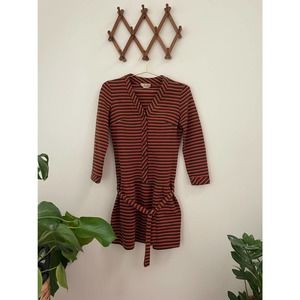 Vintage 70’s Orange & Green Striped Long Sleeve Dress